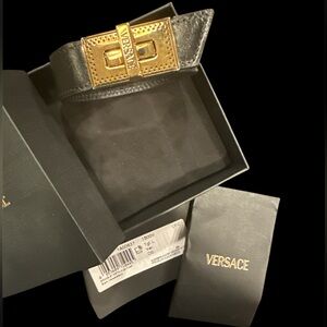 Versace Black leather and Gold bracelet NEW IN BOX!
